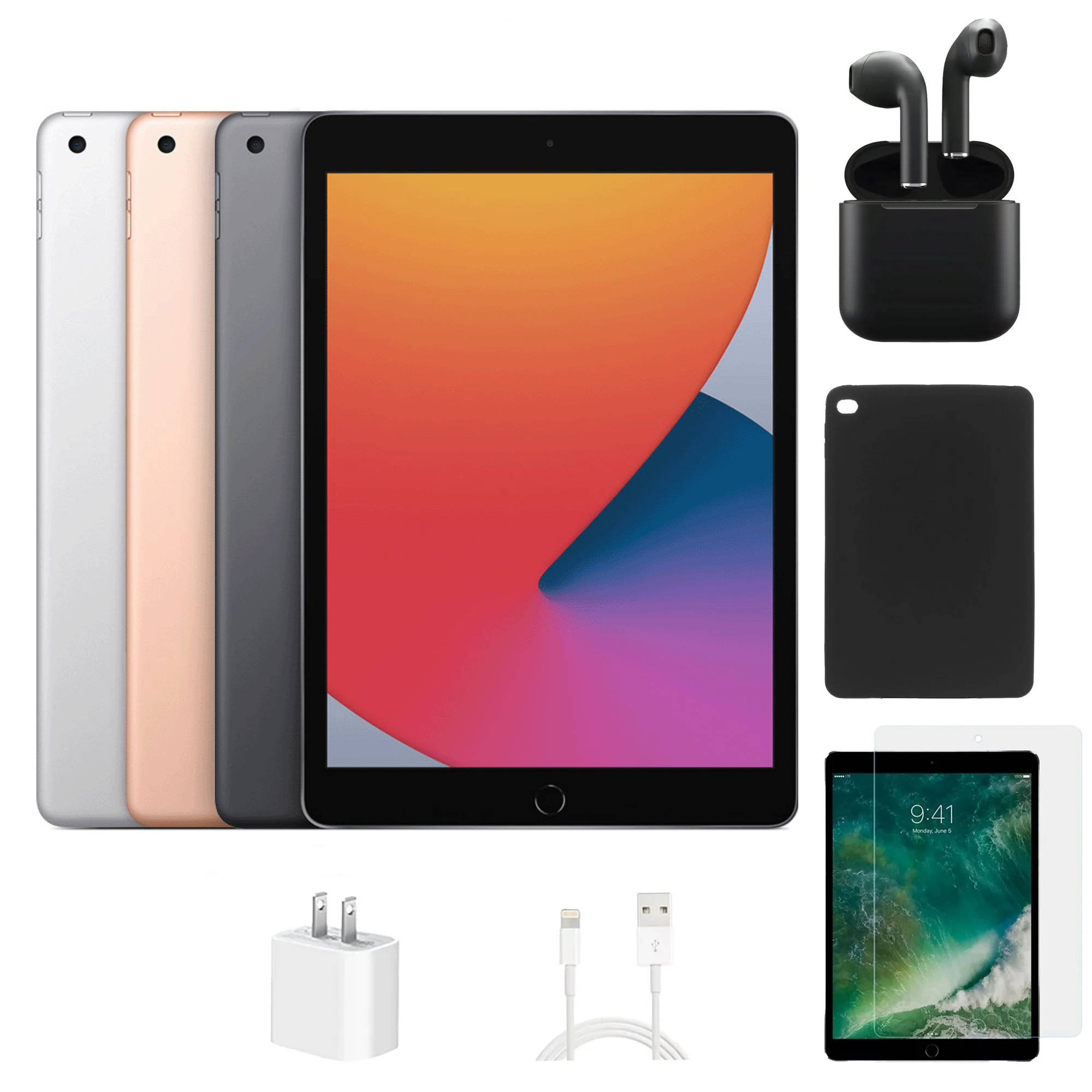 Refurbished Apple iPad 8th Gen A2270 (WiFi) 32GB Space Gray (Grade A+) Bundle with Case, Wireless Earbuds,Tempered Glass Screen Protector