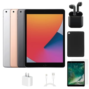 Refurbished Apple iPad 8th Gen A2270 (WiFi) 32GB Space Gray (Grade A+) Bundle with Case, Wireless Earbuds,Tempered Glass Screen Protector