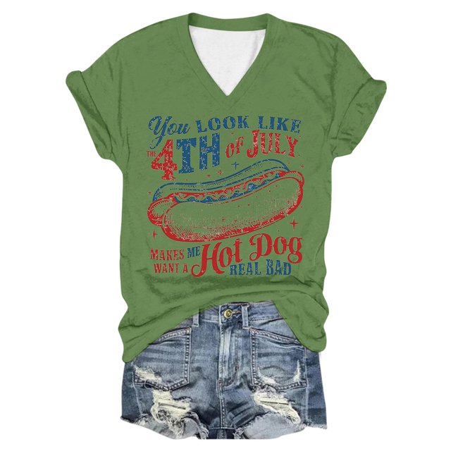 TSADFHJI T-Shirt Surdimensionné Femme Fente Latérale Col Rond Imprimé Lettre Manches Courtes T-Shirt Col Rond Top S Vert