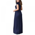 thumbnail image 3 of Robe Longue Décontractée pour Femmes, Couleur Unie, Manches Courtes, Robe Maxi avec Poche, 3 of 9