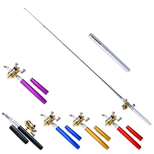 HEVIRGO Mini Canne à Pêche Extérieure de Poche en Forme de Stylo pour Poisson, Canne à Pêche en Alliage d'Aluminium, Noir