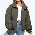 thumbnail image 1 of IROINID Manteau d'Hiver Chaud pour Femmes, Col Montant, Fermeture Éclair, Manches Longues, Vert Armée, 1 of 9