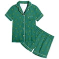 thumbnail image 1 of Kids Pajamas Cute Dinosaur Pattern Printed Short Sleeve Button Down Shorts Set Baby Girl Clothes Green 8-9 Years, 1 of 3