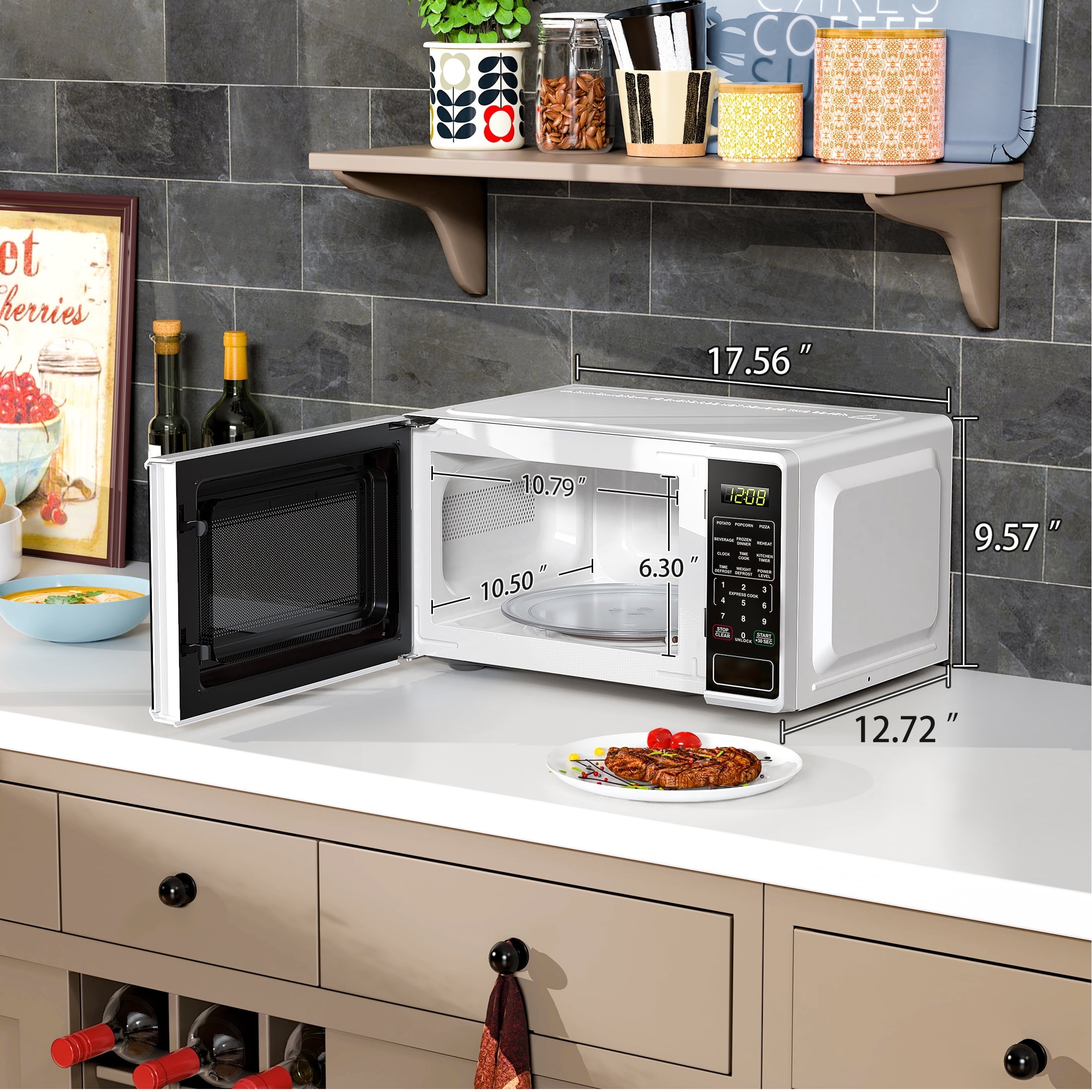 Refurbished Mainstays MSCMVB07WE-L2 0.7 Cu ft Countertop Microwave Oven, 700 Watts, White