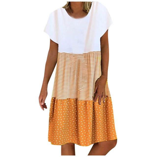 CHUANK Robes en Lin pour Femmes Été Grande Taille Manches Courtes Col en V Longueur Genou Robe Ample Décontractée Confortable Robe de Plage Soldes de Liquidation 2024