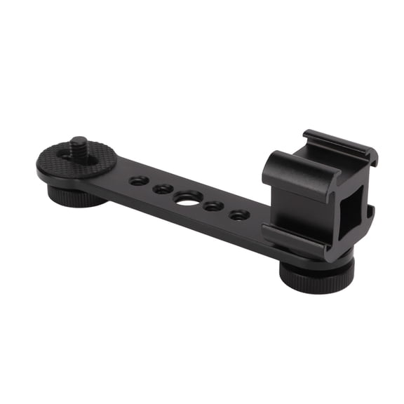 Cold Shoe Mount Adapter, Multi Function Stable Portable Lightweight Microphone Stand Bracket Durable With 1/4in And 3/8in Screw Holes For Monopod Black