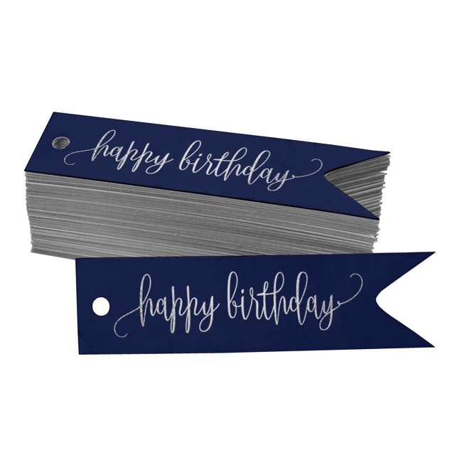 Inkdotpot Pack Of 100 Happy Birthday Favor Paper Tags Craft Real Silver Foil Hang Tags