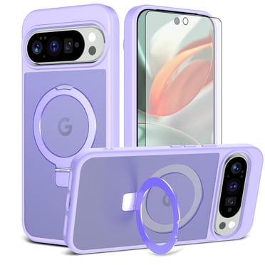 Asuwish Phone Case for Google Pixel 9 Pro XL/10 Pro XL Tempered Glass Screen Protector Magnetic Bracket stand Translucent Shockproof Protective Cell Cover Pixel9ProXL Pixel10ProXL Women Men Purple