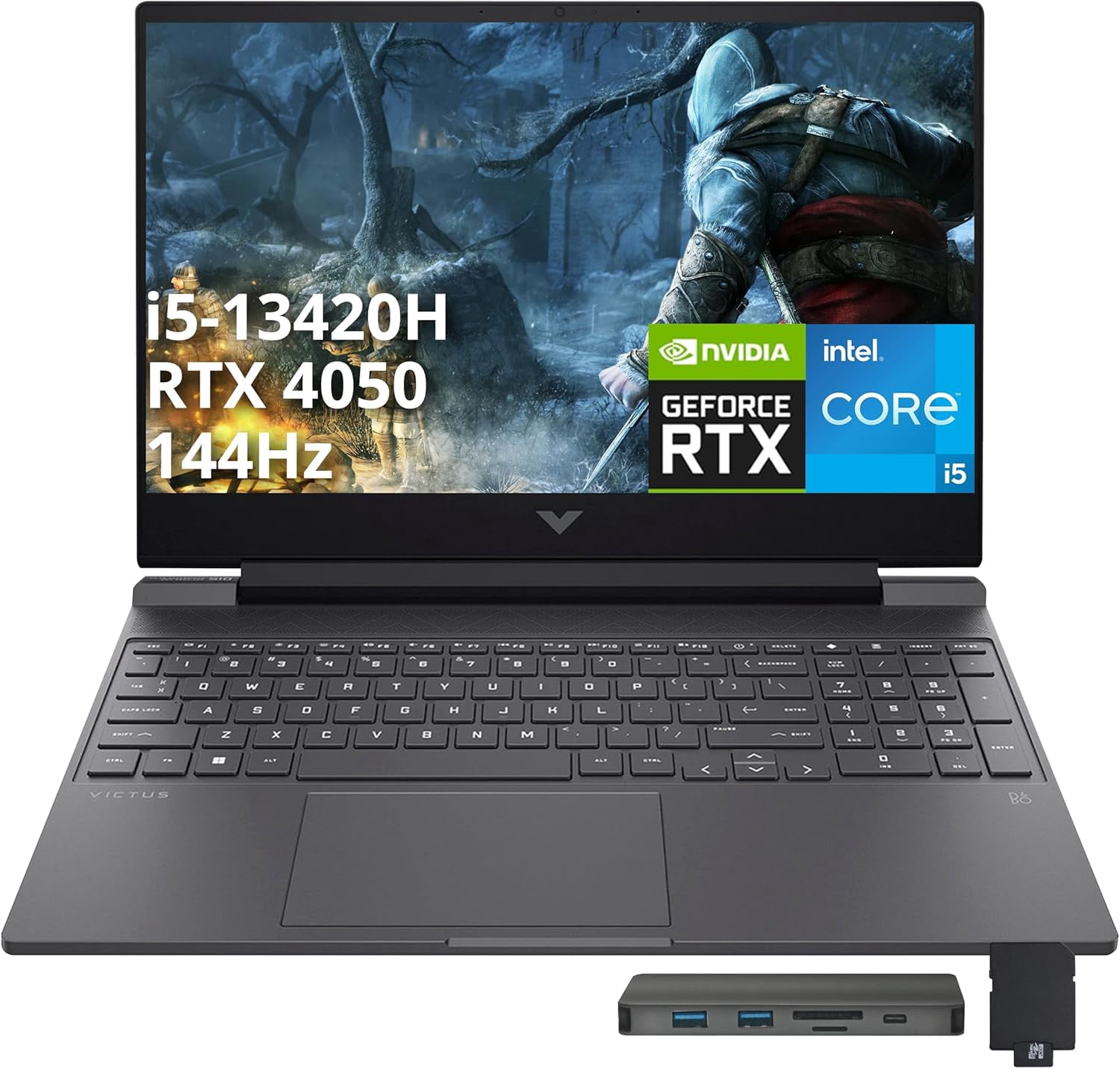HP Victus 15,6 Po 144 Hz Portable de Jeu FHD, Intel i5-13420H, 64 Go de RAM, SSD PCIe 4 To, NVIDIA GeForce RTX 4050, Clavier Rétroéclairé, Wi-Fi 6, Windows 11 Pro, Mica Argent, Ensemble Station d'Accueil 256 Go