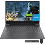 HP Victus 15.6" 144Hz FHD Gaming Laptop, Intel i5-13420H, 32GB RAM, 1TB PCIe SSD, NVIDIA GeForce RTX 4050, Backlit Keyboard, WiFi 6, Windows 11 Pro, Mica Silver, 256GB Docking Station Set