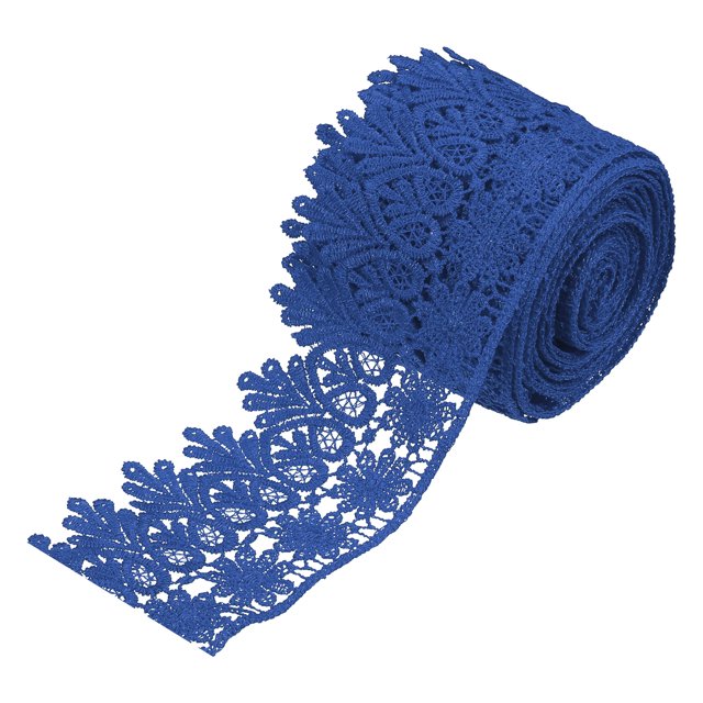Uxcell 3.14 inch Wide 5 Yard Lace Ribbon Floral Pattern Navy Embroidered Lace Trim for Sewing Making, Gift Wrapping