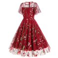 thumbnail image 2 of Meichang Robe Trapèze en Maille pour Femme, Robe Midi Rétro à Fleurs Évasée, Tunique Mode à Manches Courtes, Col Ras du Cou, Robe d'Été Évasée pour Église, Invitée de Mariage, Travail, 2 of 6