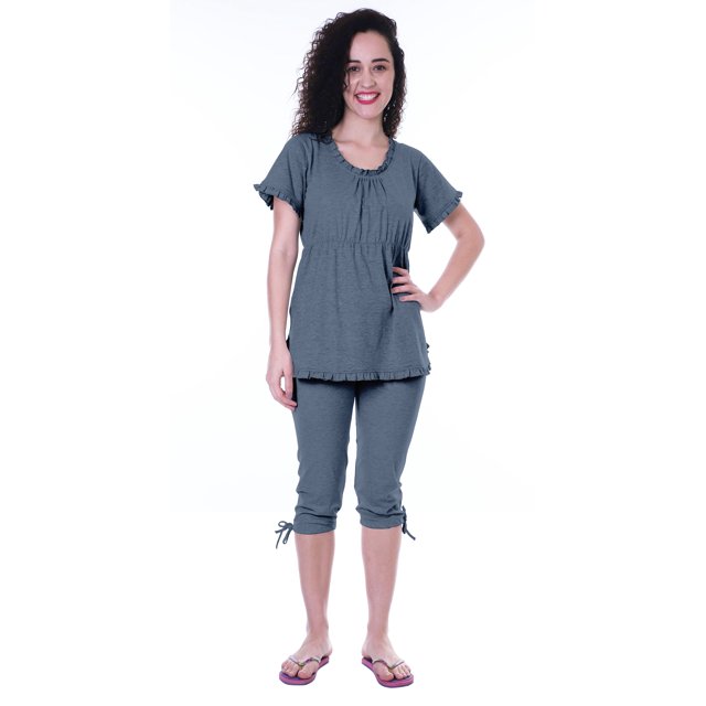 Moomaya Ensemble de Nuit pour Femmes Capri Coton 2 Pcs Chemises de Nuit