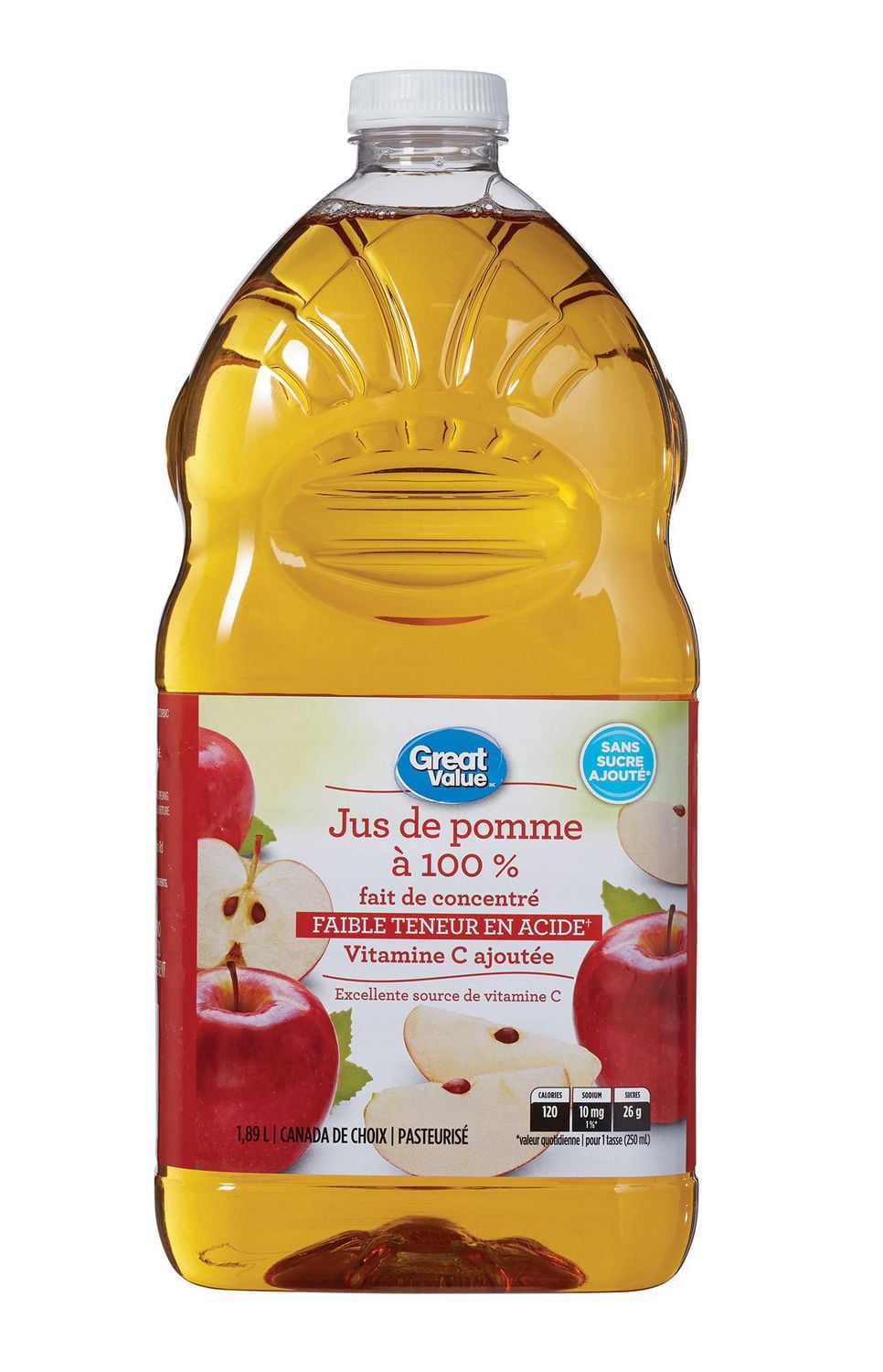 Great Value 100 % Jus de Pomme Pur à Faible Acidité 1.89L