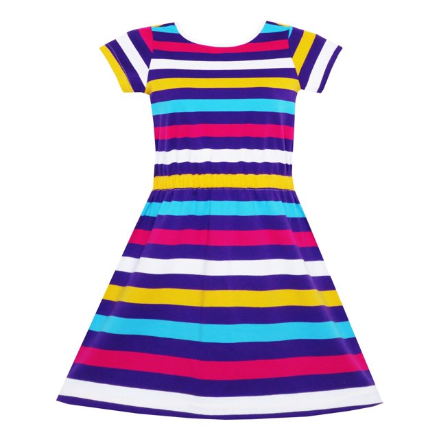 Robe Fille Rayée Colorée en Coton Extensible Robe d'Été Scolaire 4 Ans