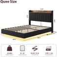 thumbnail image 3 of Bingirl Queen-Size Floating Bed Frame with LED Lights and Charging Station - Upholstered Platform Bed, Noise-Free, No Box Spring Needed - Black, 3 of 7