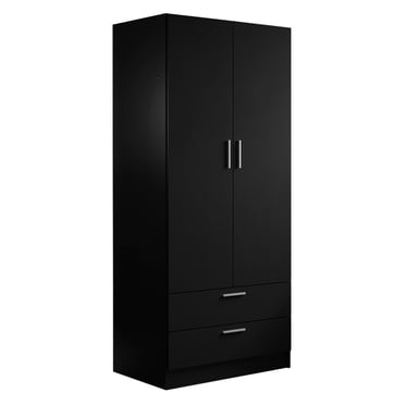 Madesa Armoire Moderne à 2 Portes et 2 Tiroirs, Armoire de Rangement avec Tablette et Espace de Suspension, Organisation de Garde-Robe pour Adultes - Noir