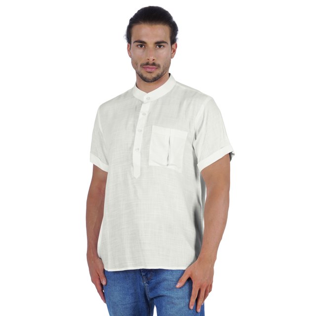 Atasi Short Kurta Mandarin Collar Tee Solid Short Sleeve Henley Shirt With Pocket
