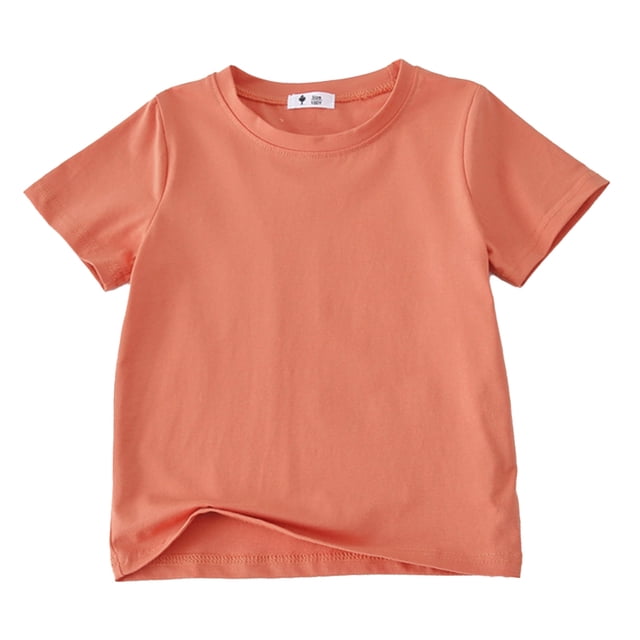 PMVFHDE T-Shirt à Manches Courtes d'Été Uni pour Enfants à Col Rond - Haut Léger, Respirant et Doux Rouge Melon D\'eau, 9-10 Ans