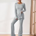thumbnail image 2 of Women Crewneck Tops & Wide Leg Pant Set Simple Slouchy Home Suits (Army Green S), 2 of 6