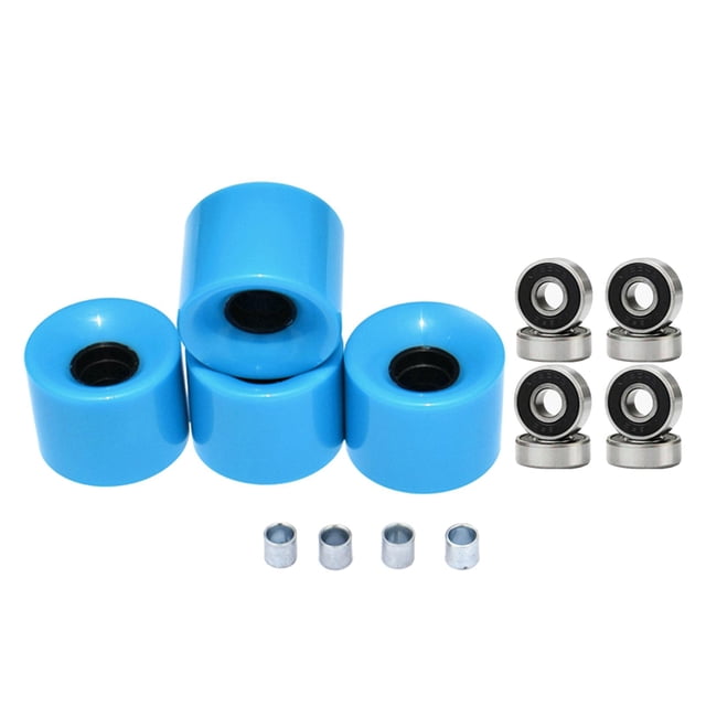 koolsoo 4 Pcs Roues de Longboard Planche à Roulettes 60mm 78A avec Roulements Entretoises Roues Cruiser - Couvercle Bleu Noir
