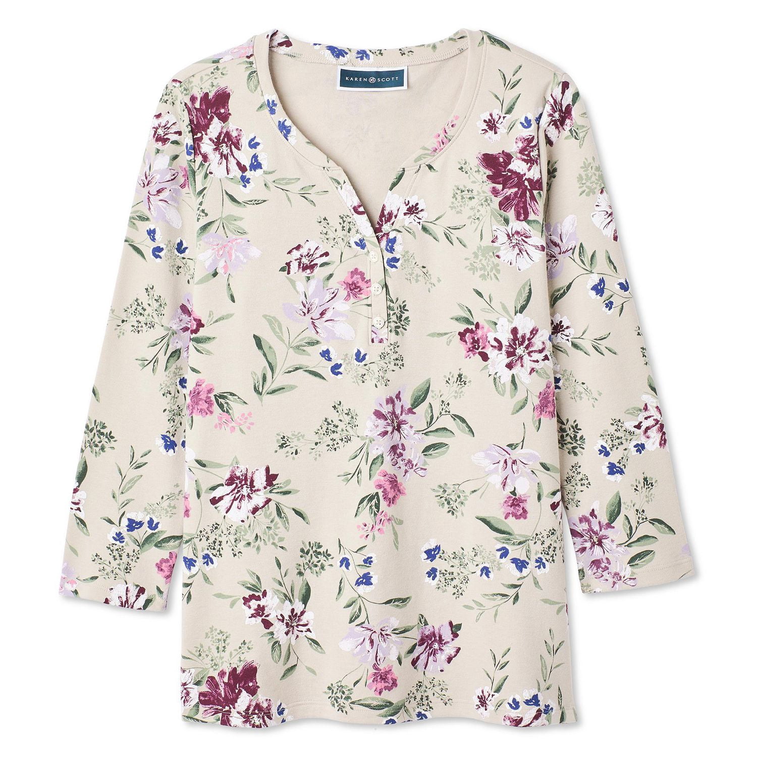 T-shirt Henley imprimé Karen Scott pour femmes