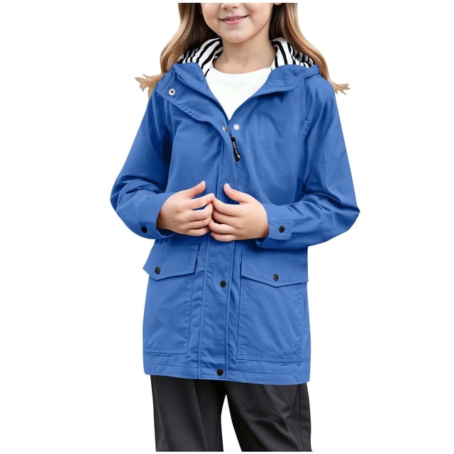 Imperméable pour Enfants Filles Léger à Fermeture Éclair Complète, Veste de Pluie à Boutons, Coupe-Vent Imperméable Style Preppy pour la Randonnée