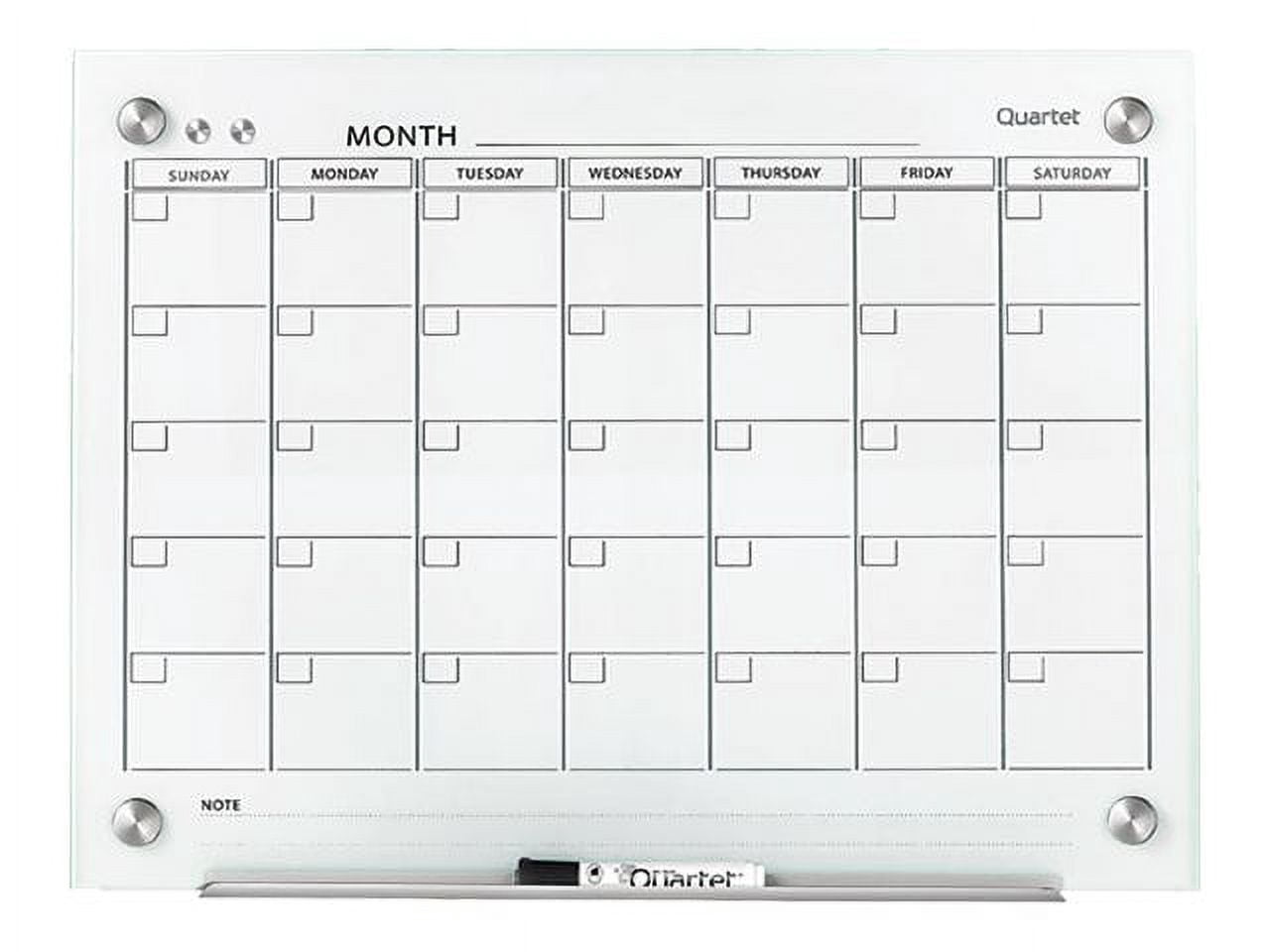Quartet Magnetic Whiteboard Calendar, Glass Dry Erase White Board Planner, 2' x 1.5', White Surface, Frameless, Infinity (GC2418F)