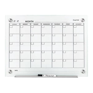 Quartet Calendrier magnétique du tableau blanc, planificateur de tableau blanc d'effacement à sec en verre 2' x 1.5', Surface blanche, sans cadre, infinité (GC2418F)