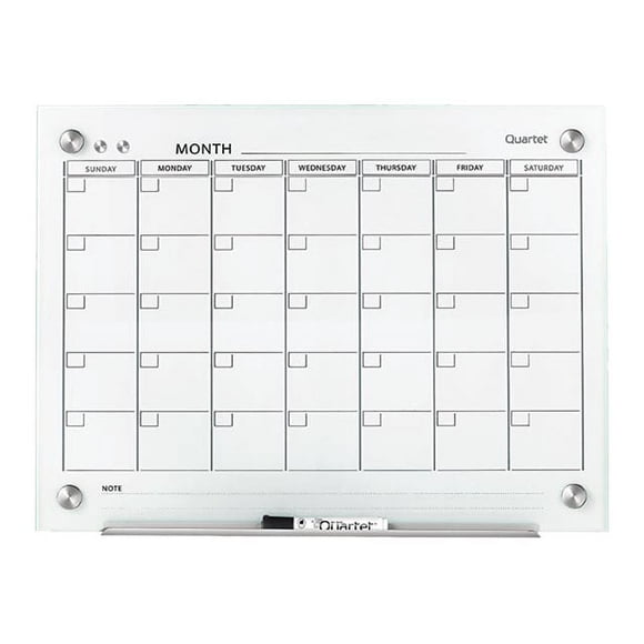 Quartet Magnetic Whiteboard Calendar, Glass Dry Erase White Board Planner, 2' x 1.5', White Surface, Frameless, Infinity (GC2418F)
