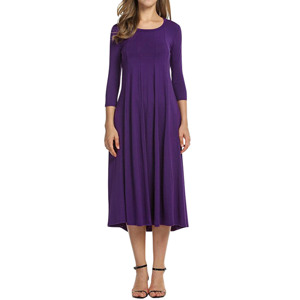 Nlife Robe Midi Évasée à Manches 3/4 et Col Rond pour Femmes