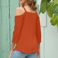 thumbnail image 4 of RXIRUCGD Femmes Uni Manches 3/4 Col en V Chandail Sans Bretelles Hauts Chemises Blouse, Orange, Taille : 2TG, 4 of 7