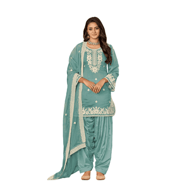 Custom Made Punjabi Wedding Wear Ready-made Collection Vichitra Silk Patiala Suit For Women