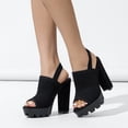 thumbnail image 3 of Womens Platform Chunky High Heel Slingback Sandals Fashion Mesh Knit Peep Open Toe Block Heeled Summer Shoes, 3 of 7