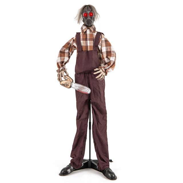 Gymax Tronçonneuse Animatronique d'Halloween avec Masque à Gaz Tronçons