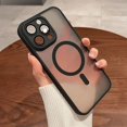 thumbnail image 3 of Magnetic Luxury Matte Translucent Armor Shockproof Case For iPhone 14 13 12 11 15 Pro Max Plus For Magsafe Wireless Charge Cover Dark purple For iPhone 12 Pro, 3 of 6