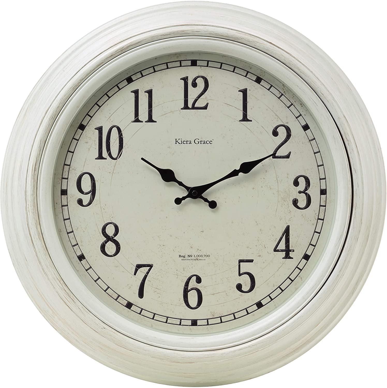 Horloge murale ronde Emerson de kieragrace de 50,8 cm (20 po), blanc d'aspect vieilli