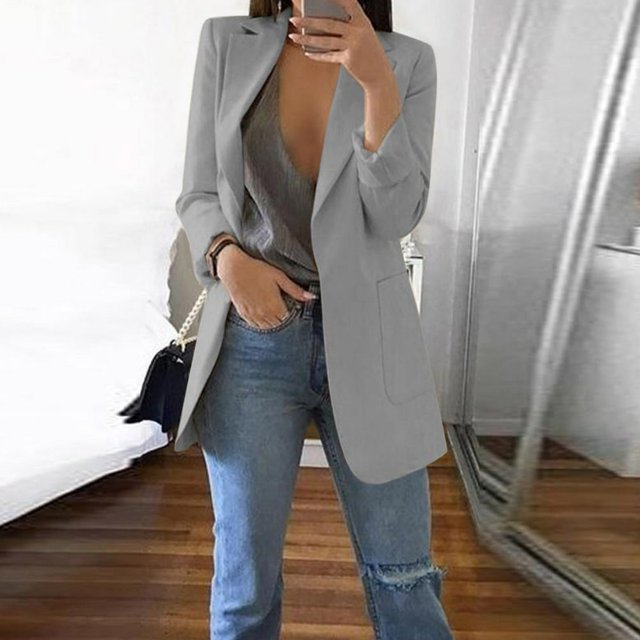 Femmes Cardigan Uni à Poches Ouvertes sur le devant Complet Blouse à Manches Longues