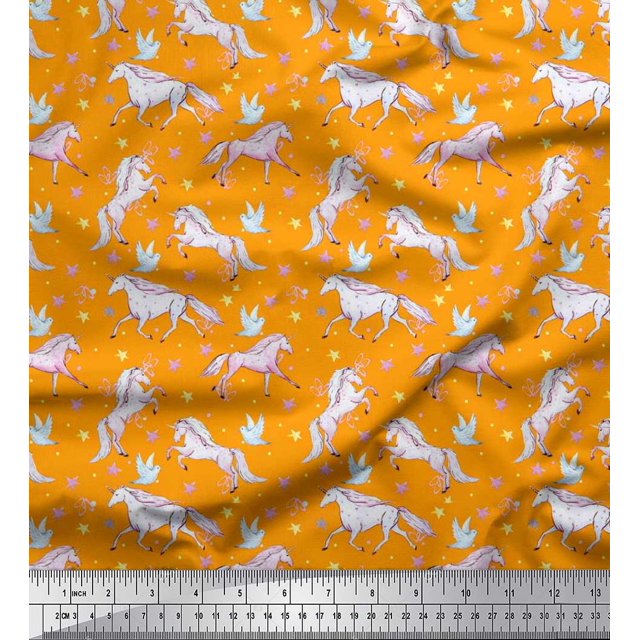 Soimoi Rayon Fabric Dot,Star & Unicorn Animal Decor Fabric Printed Yard 56 Inch Wide