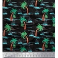 thumbnail image 1 of Soimoi Moss Georgette Fabric Palm Tree & Sailboat Beach Print Sewing Fabric Yard 42 Inch Wide, 1 of 1