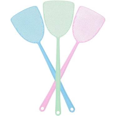 Heavy-Duty Plastic Fly Swatters, Assorted Colors, Eco-Friendly Non-Toxic Material, Long-Handle Bug Swat For Indoor Outdoor, Easy To Use, 17.5 Inch, 3 Pack, Space-Saving Hook Hanging Design