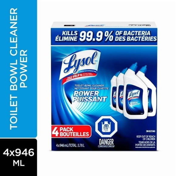 Lysol Nettoyant pour Salle de Bain - Nettoyant pour Cuvette de Toilette, Puissance, Paquet Familial, Puissance Nettoyante 10X, 4 x 946 ml