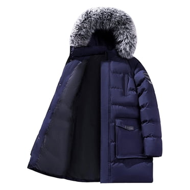 hoksml Men's Mid-Length Parka with Detachable Hood Heavyweight Quilted Insulated Winter Coat Solid Color Outdoor Jacket