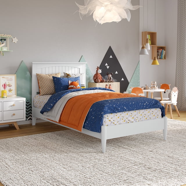 AFI Lit Plateforme Bas en Bois Massif Blanc Naples Simple