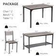 thumbnail image 4 of Giantex  Dining Table Set for 4, Kitchen Table with 1 Bench and 2 Chairs, Modern Functional Desk Set for Bedroom Study Room, Grey, 4 of 6