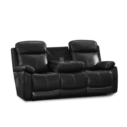 Black Genuine Leather Power Recliner Sofa w USB Chargers