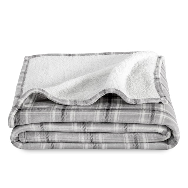 Bare Home Couverture de Lit en Sherpa Pelucheuse - Duveteuse et Douce - Réversible - Légère - Lit Simple/simple TG, Tartan à Carreaux