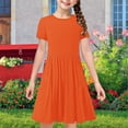 thumbnail image 5 of NJDVHB Robe d'Été pour Tout-Petit, Robe de Plage pour Fille, Robe de Fête pour Filles, Robe Décontractée à Manches Courtes Imprimée Unie pour Enfants, Robe Évasée, Orange, 140, 5 of 5