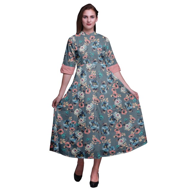 Bimba Robe Longue Décontractée d'Été Sans Manches à Fente avant Imprimée à Fleurs pour Femmes - Xxx-Grand