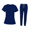 thumbnail image 2 of lionlar Nursing Uniforms Scrub Set V Neck Tops Jogger Pants Work suits for Healthcare Blue, 2 of 9